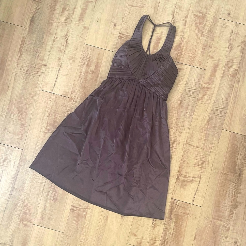 Brand New Vintage Lyndia Procanik Pleated Satin Brown Dress